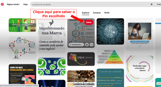 A imagem indica como salvar um Pin (marcador).