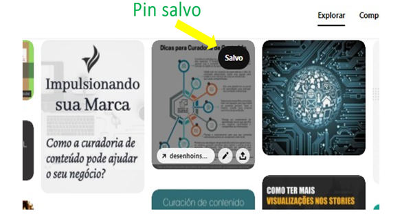 A imagem demonstra como os Pins salvos são visualizados pelo usuário do Pinterest.