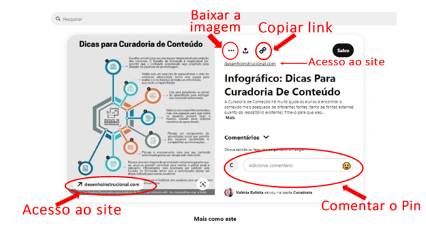 A  imagem demonstra como acessar a fonte, copiar link, baixar a imagem, comentar e compartilhar.