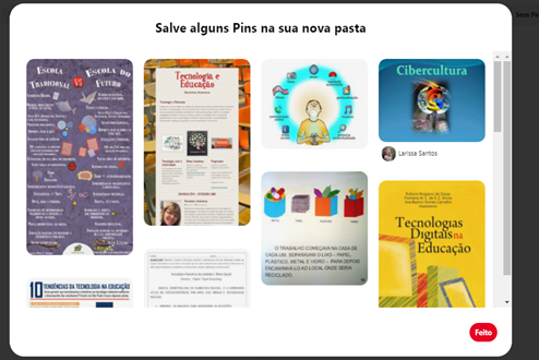 A imagem mostra uma seleção de Pins que comporão a nova Pasta no Pinterest.