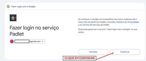 A imagem mostra onde confirmar o e-mail para poder acessar o Padlet.
