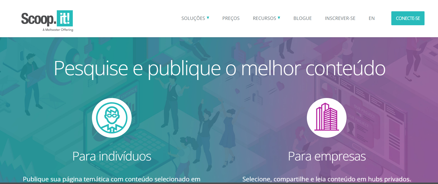 A imagem apresenta a Página inicial do Scoop.it.
