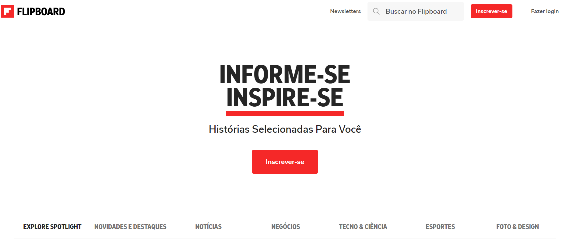 A imagem apresenta a Página inicial do Flepboard.