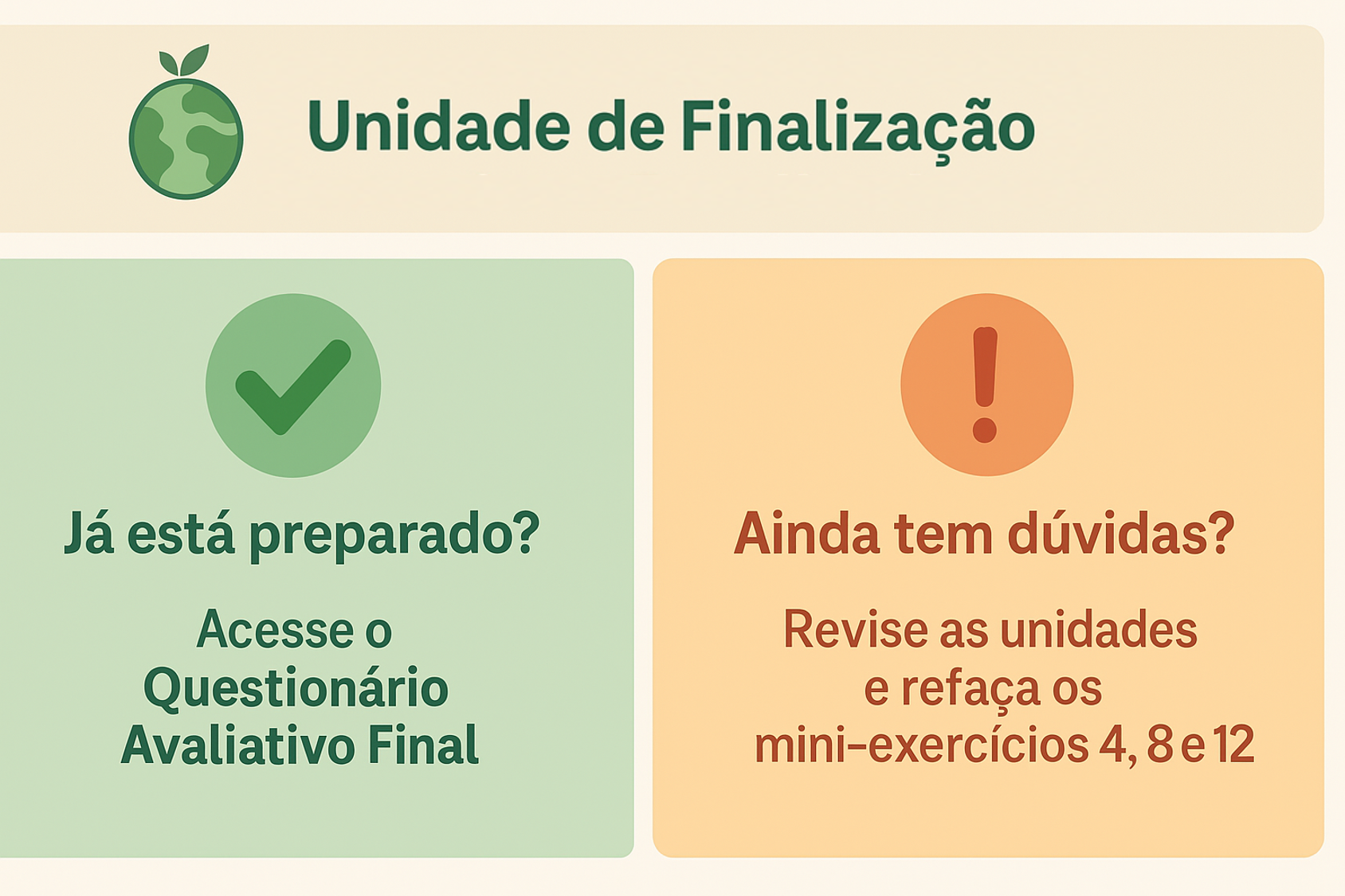 Imagem que convida o cursista a refletir se está preparado ou não para fazer a avaliação final.