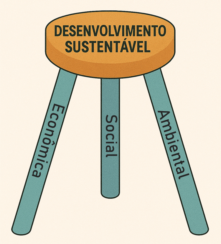 O tripé da sustentabilidade, na forma de um banco, onde cada perna é respectivamente denominada: Econômica, Social, Ambiental